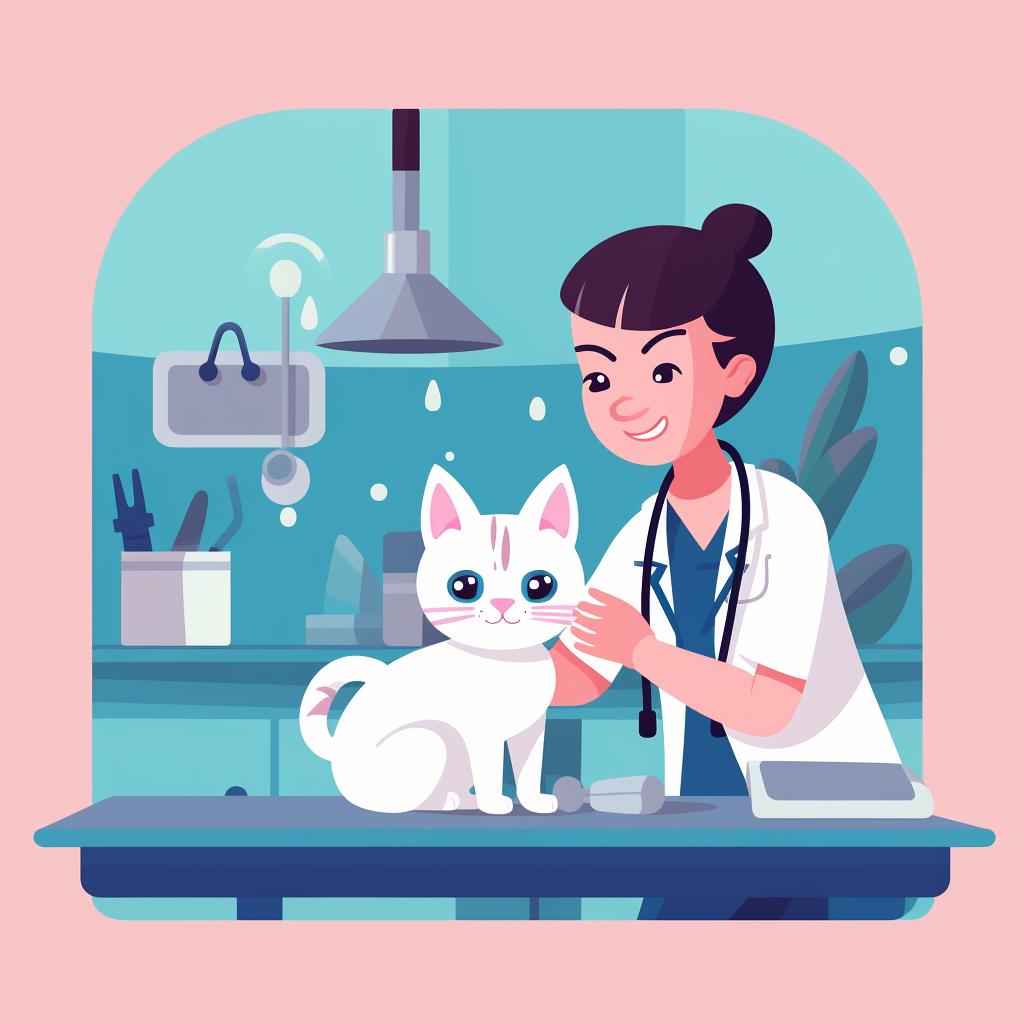 A cat being examined by a veterinarian